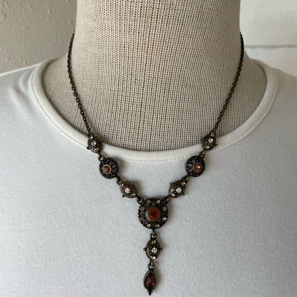 NIB Avon Topaz Color Y Necklace & Dangle Earrings Burnished Metal - Picture 1 of 10